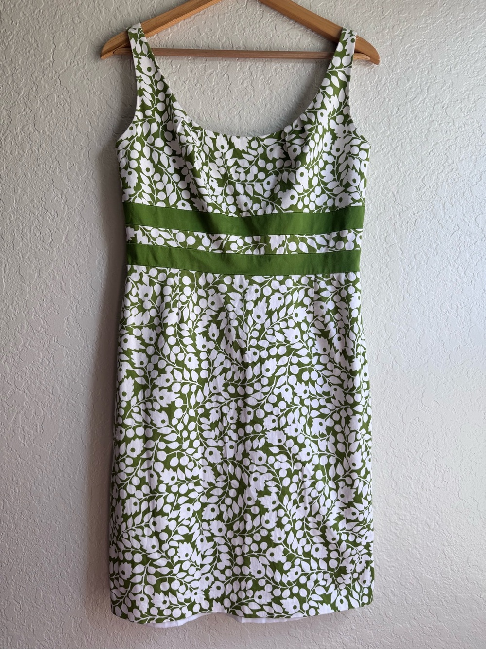 Jessica Howard Green White Floral Shift Dress Sz 12 Cotton Blend A-Line Summer